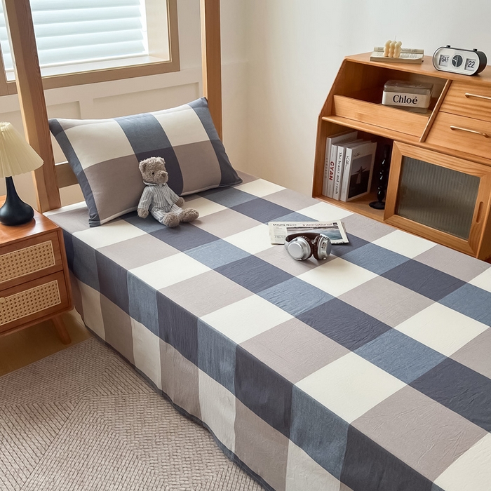 91家纺网 家纺一手货源 找家纺 九沐良品 2025新款全棉纯棉色织水洗棉学生三件套六件套大礼包 米粽丈青格