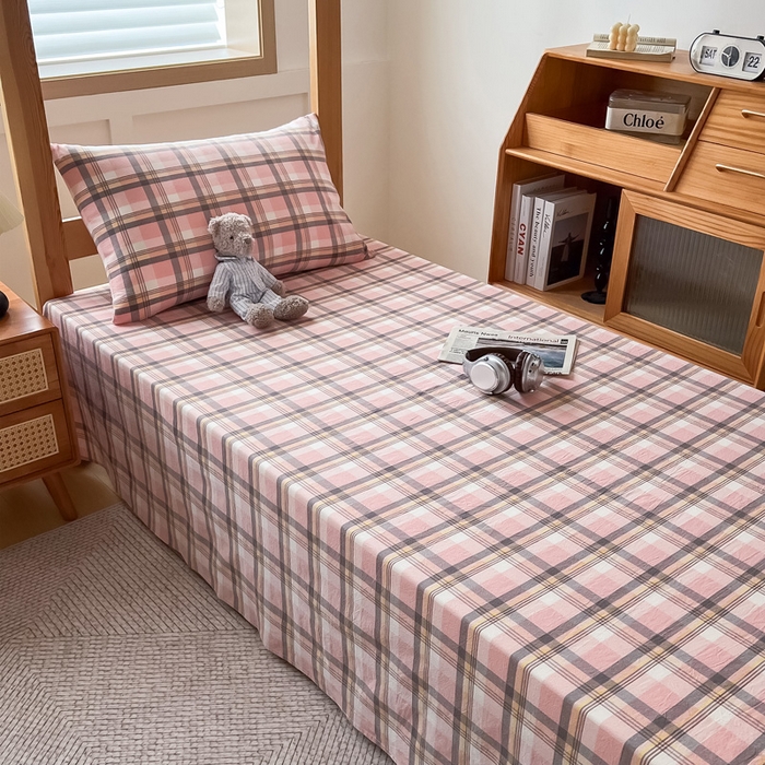 91家纺网 家纺一手货源 找家纺 九沐良品 2025新款全棉纯棉色织水洗棉学生三件套六件套大礼包 莫妮卡粉