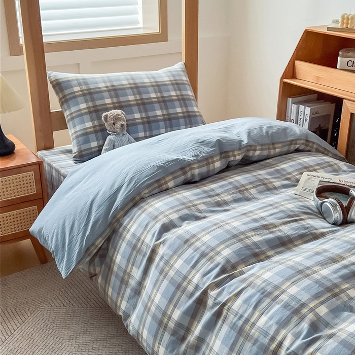 91家纺网 家纺一手货源 找家纺 九沐良品 2025新款全棉纯棉色织水洗棉学生三件套六件套大礼包 莫妮卡兰