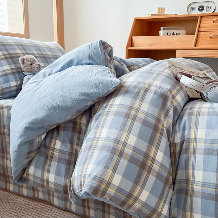 91家纺网 家纺一手货源 找家纺 九沐良品 2025新款全棉纯棉色织水洗棉学生三件套六件套大礼包 莫妮卡兰