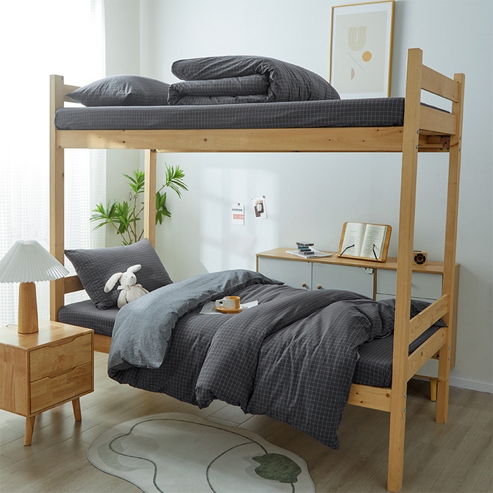 九沐良品 2025新款全棉纯棉色织水洗棉学生三件套六件套大礼包 新灰格