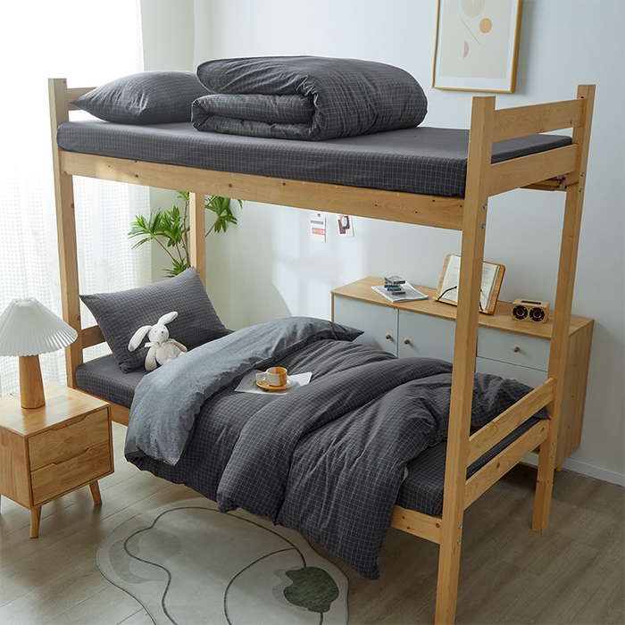 91家纺网 家纺一手货源 找家纺 九沐良品 2025新款全棉纯棉色织水洗棉学生三件套六件套大礼包 新灰格