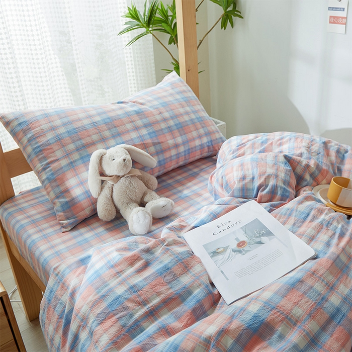 91家纺网 家纺一手货源 找家纺 九沐良品 2025新款全棉纯棉色织水洗棉学生三件套六件套大礼包 星空粉