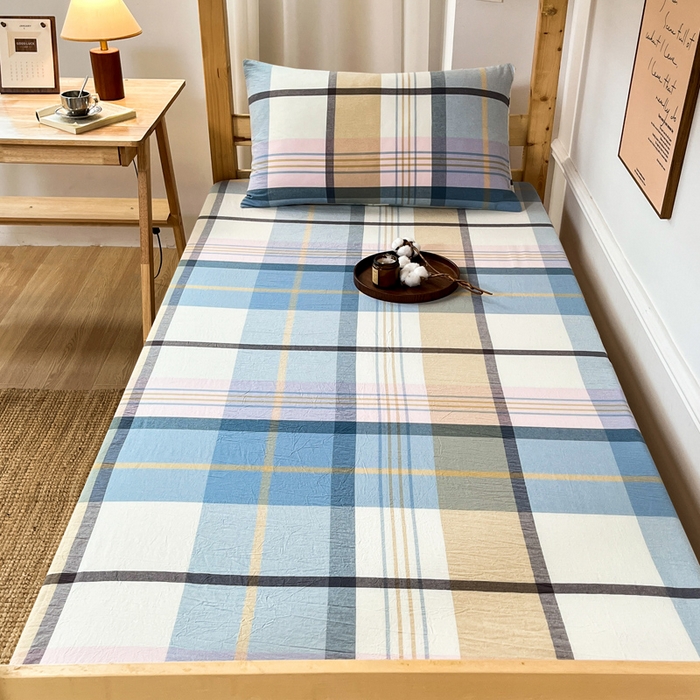 91家纺网 家纺一手货源 找家纺 九沐良品 2025新款全棉纯棉色织水洗棉学生三件套六件套大礼包 英伦格