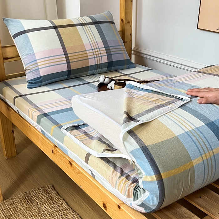 91家纺网 家纺一手货源 找家纺 九沐良品 2025新款全棉纯棉色织水洗棉学生三件套六件套大礼包 英伦格