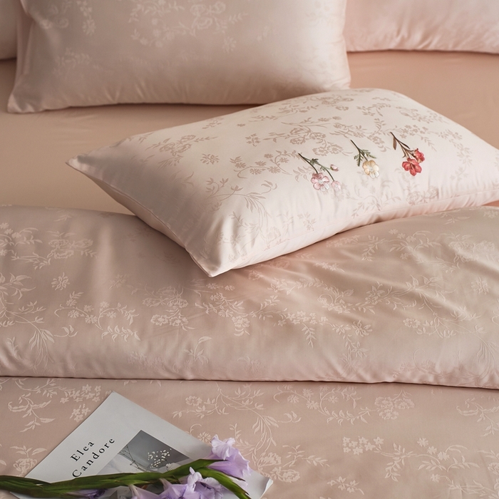 91家纺网 家纺一手货源 找家纺 初拾 2025新款全棉纯棉提花刺绣系列—栀子花信 栀子花信-樱落粉