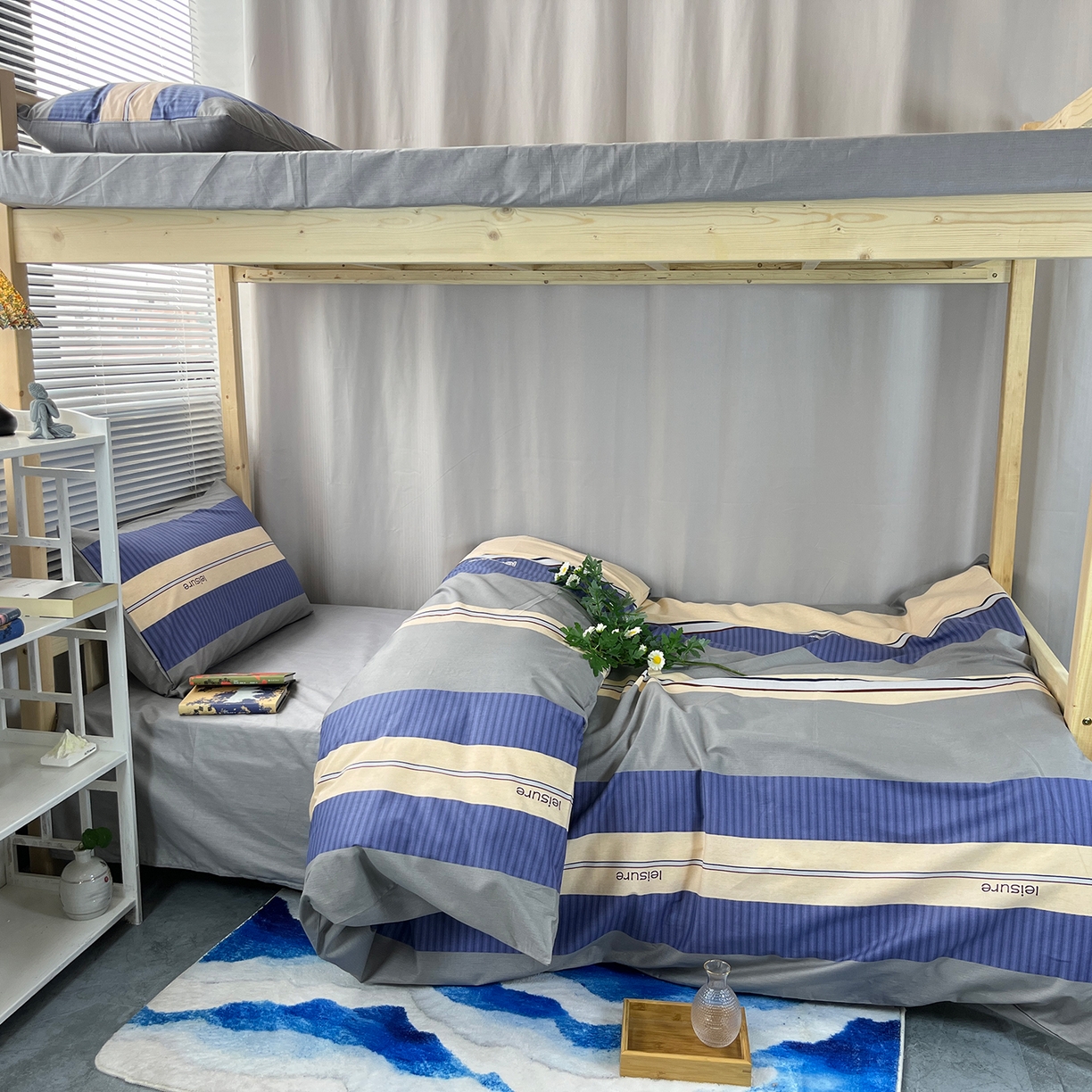 91家纺网 家纺一手货源 找家纺 云梦2025新款全棉印花学生宿舍套件 极光简韵