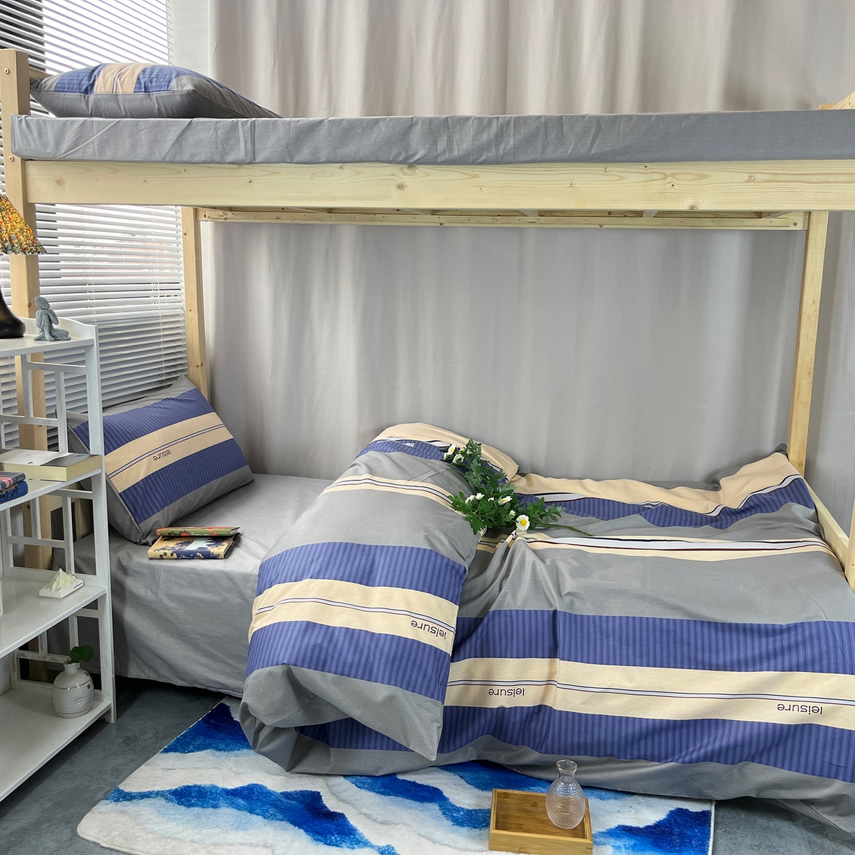 91家纺网 家纺一手货源 找家纺 云梦2025新款全棉印花学生宿舍套件 极光简韵