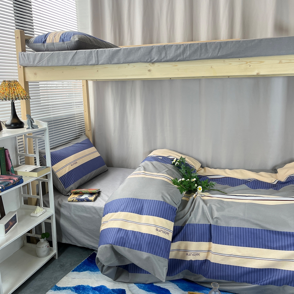 91家纺网 家纺一手货源 找家纺 云梦2025新款全棉印花学生宿舍套件 极光简韵