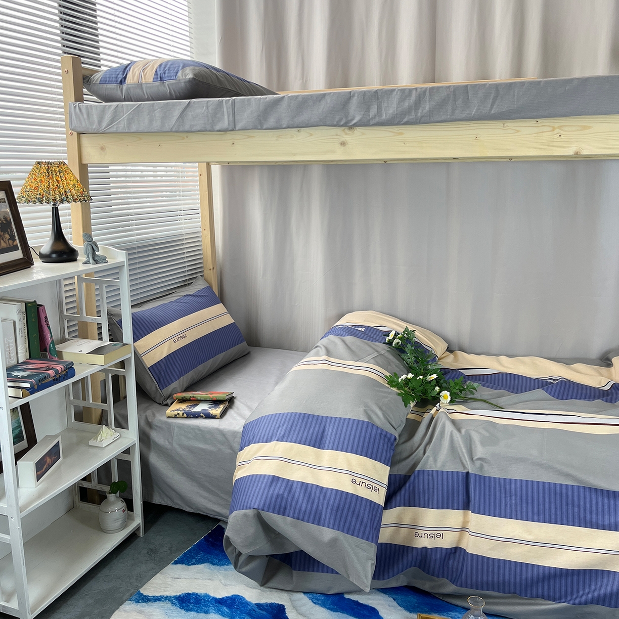 91家纺网 家纺一手货源 找家纺 云梦2025新款全棉印花学生宿舍套件 极光简韵,极光简韵