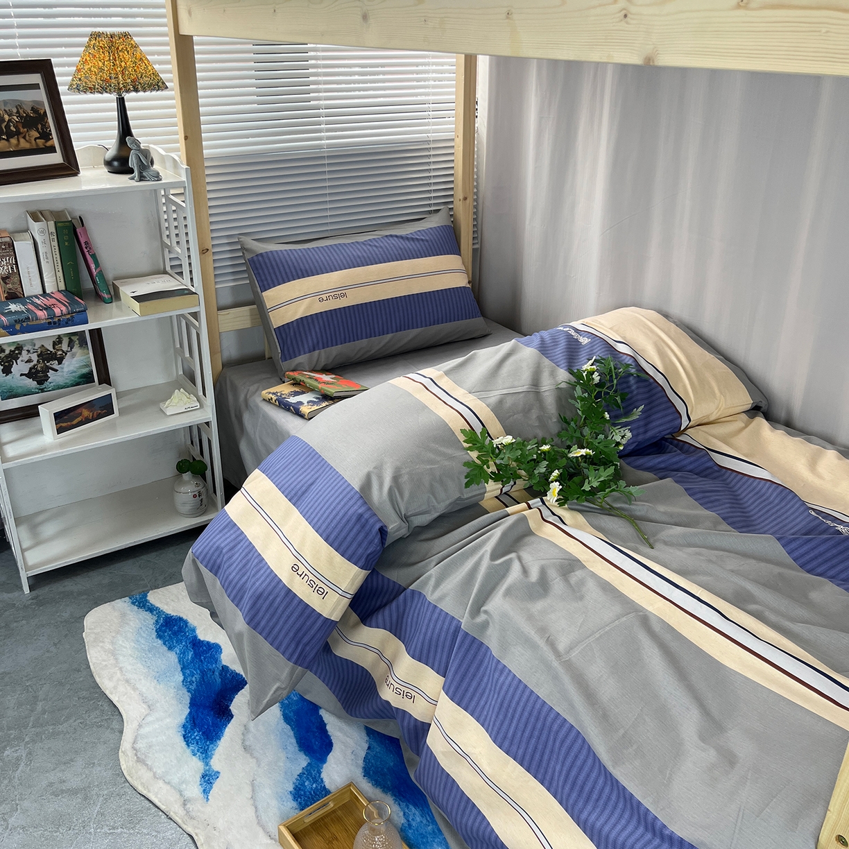 91家纺网 家纺一手货源 找家纺 云梦2025新款全棉印花学生宿舍套件 极光简韵