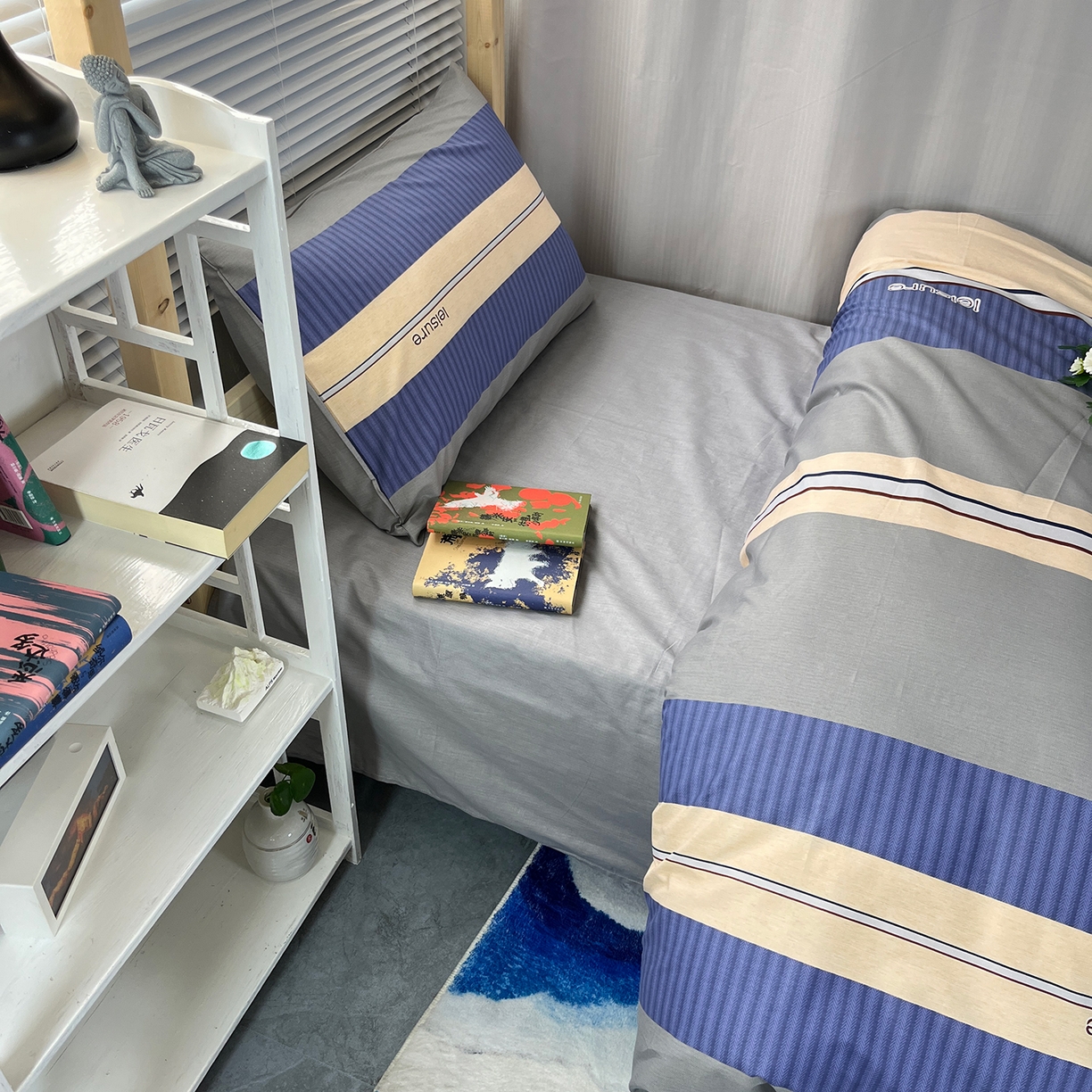 91家纺网 家纺一手货源 找家纺 云梦2025新款全棉印花学生宿舍套件 极光简韵