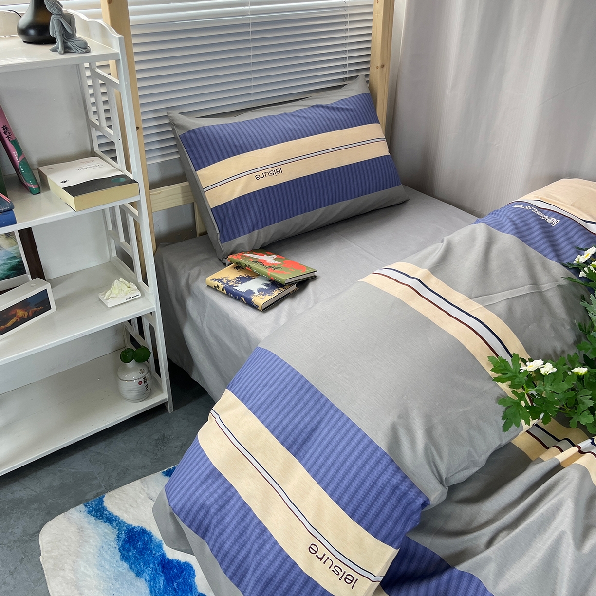 91家纺网 家纺一手货源 找家纺 云梦2025新款全棉印花学生宿舍套件 极光简韵