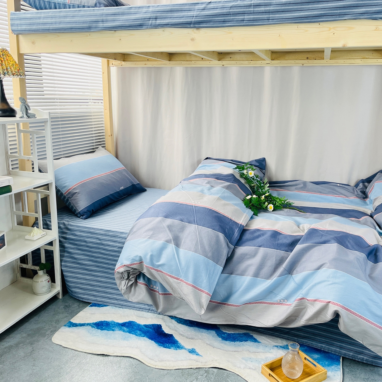 91家纺网 家纺一手货源 找家纺 云梦2025新款全棉印花学生宿舍套件 极简自习室,极简自习室