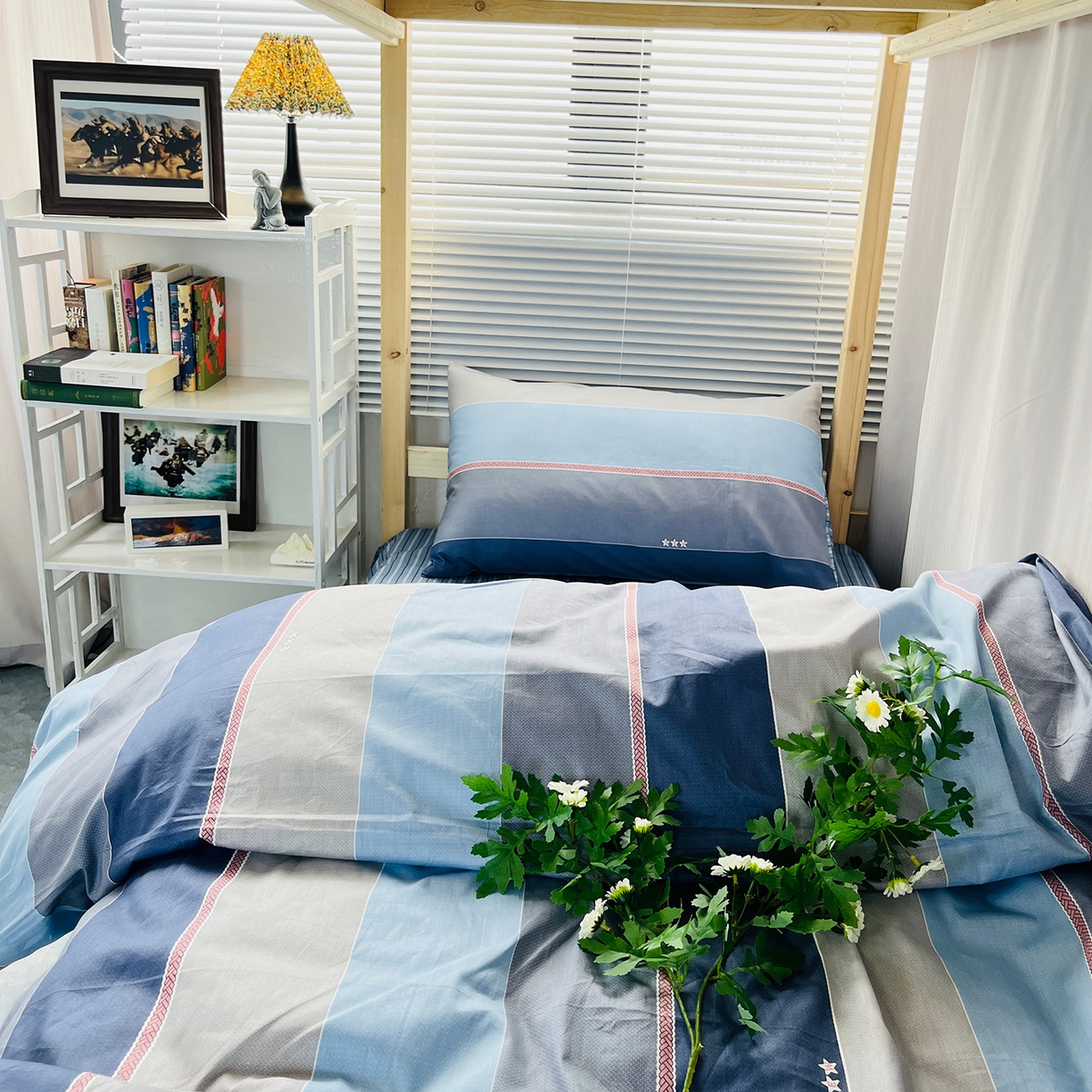 91家纺网 家纺一手货源 找家纺 云梦2025新款全棉印花学生宿舍套件 极简自习室