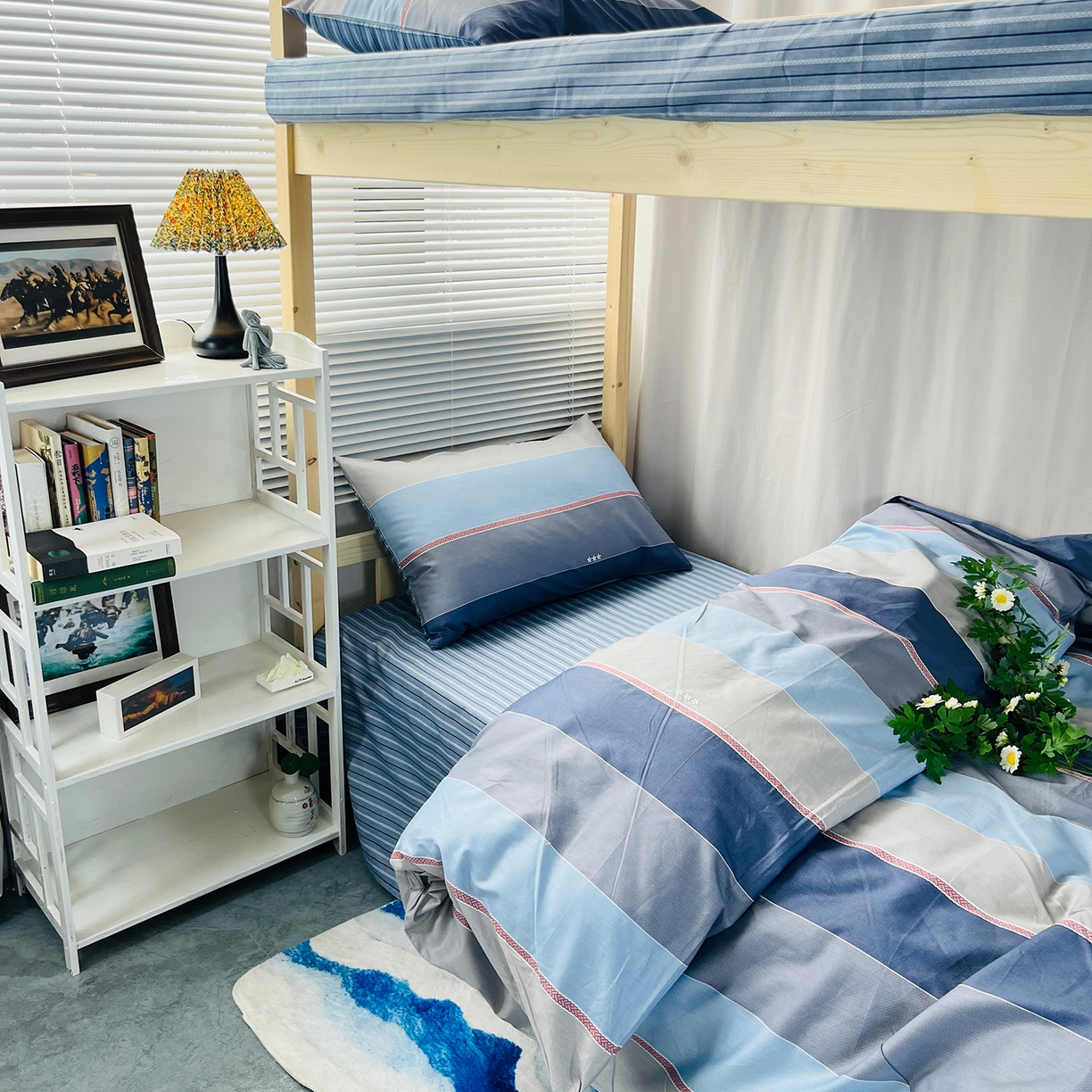 91家纺网 家纺一手货源 找家纺 云梦2025新款全棉印花学生宿舍套件 极简自习室