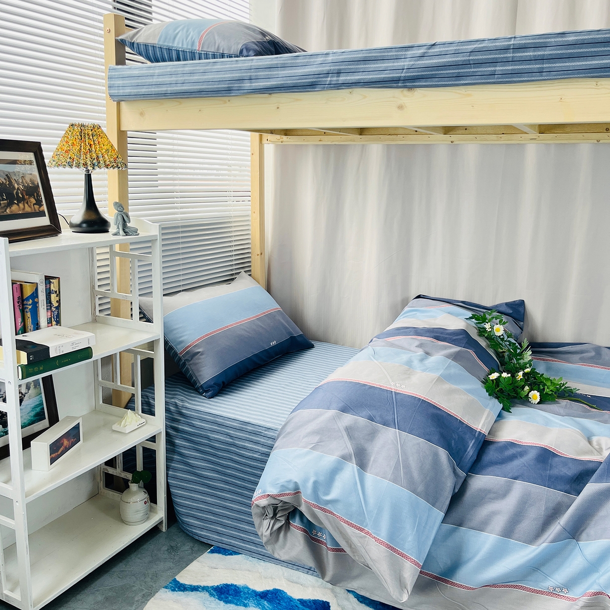 91家纺网 家纺一手货源 找家纺 云梦2025新款全棉印花学生宿舍套件 极简自习室