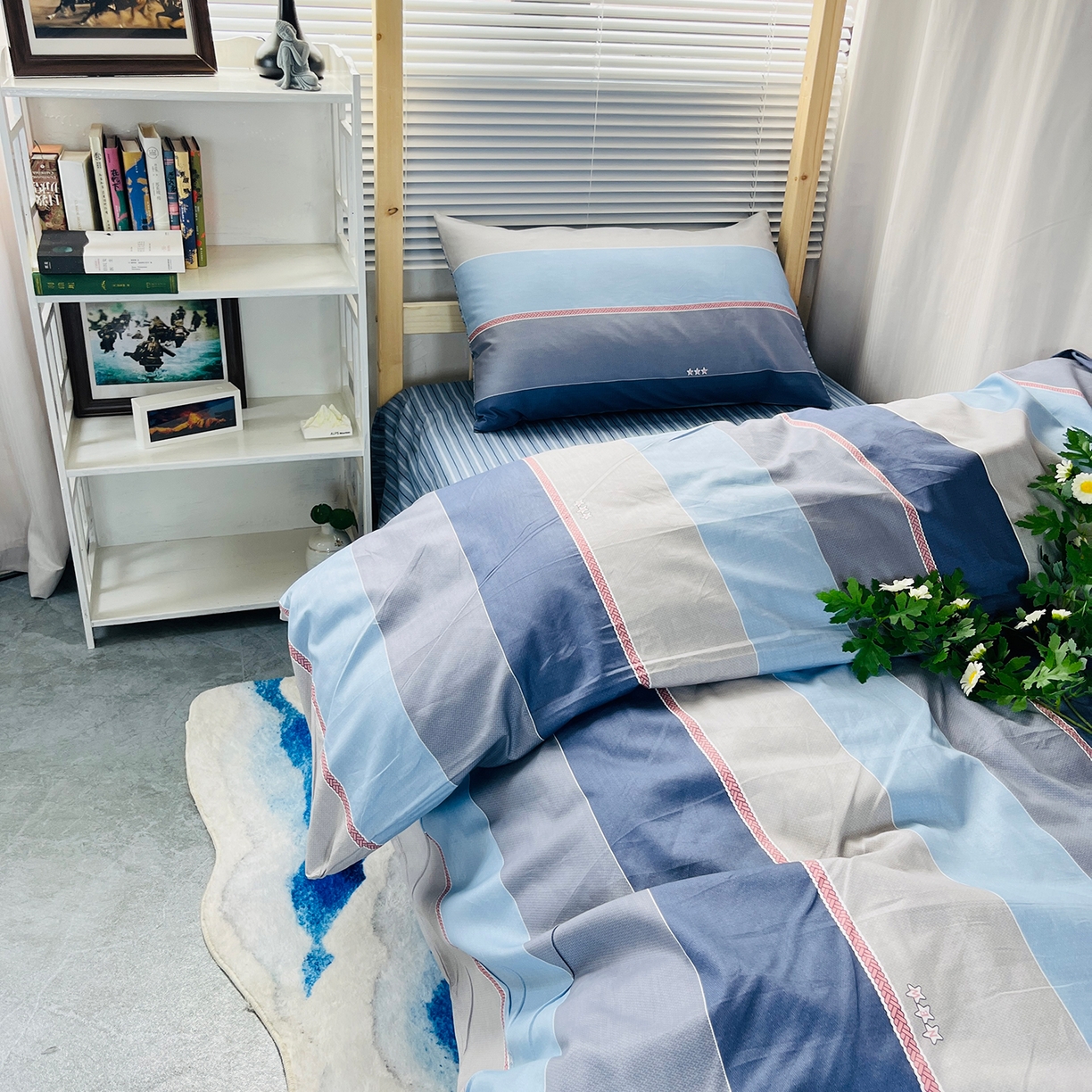 91家纺网 家纺一手货源 找家纺 云梦2025新款全棉印花学生宿舍套件 极简自习室