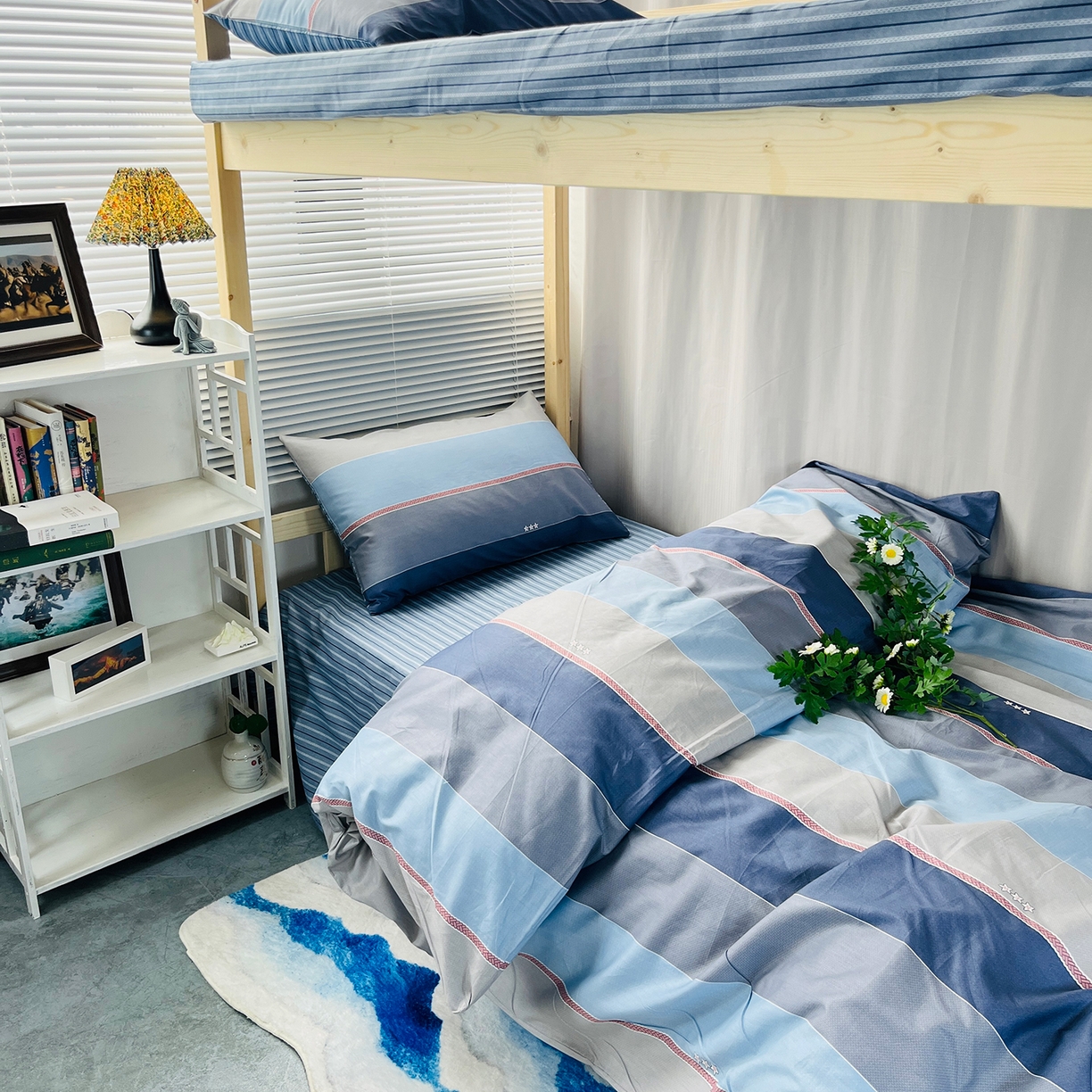 91家纺网 家纺一手货源 找家纺 云梦2025新款全棉印花学生宿舍套件 极简自习室