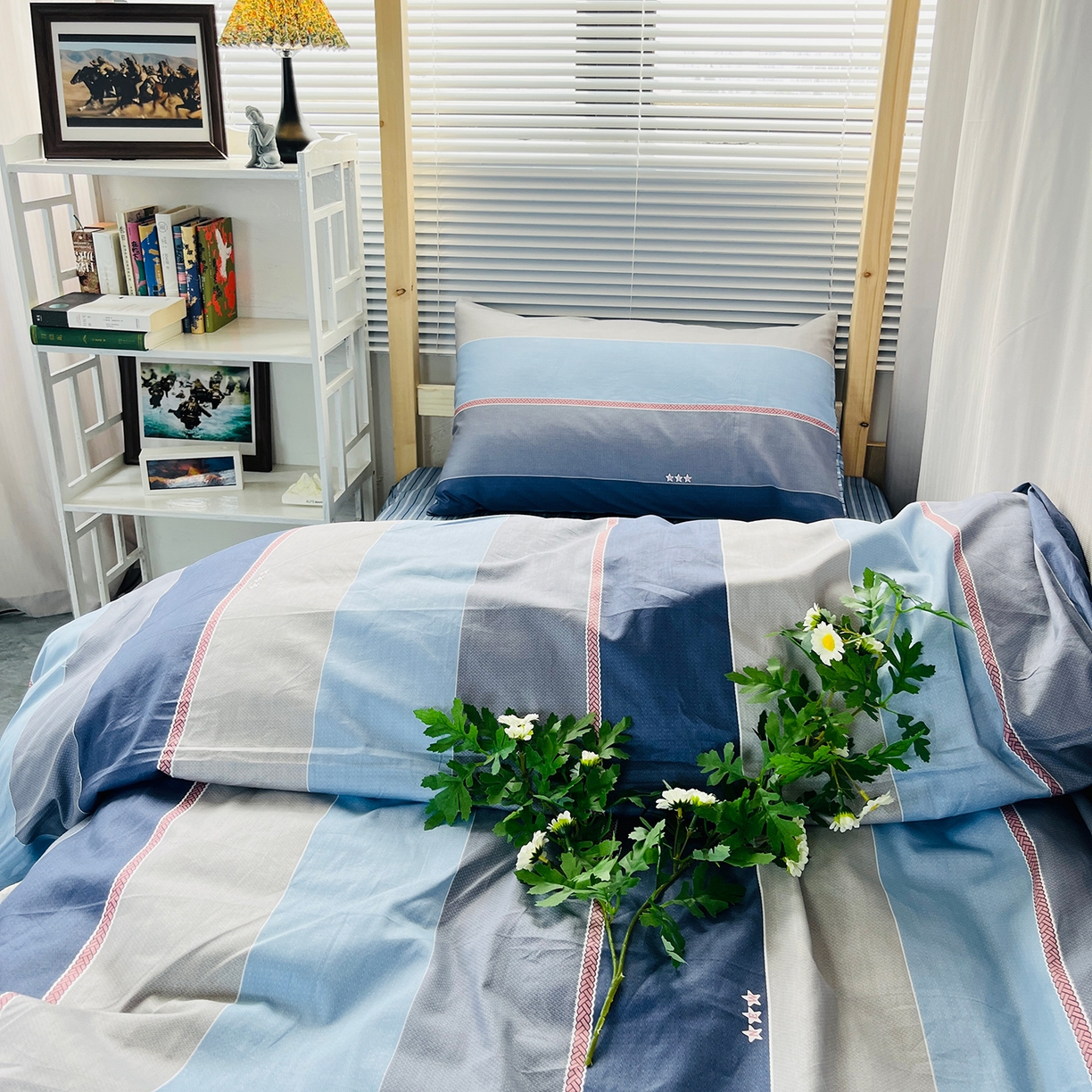 91家纺网 家纺一手货源 找家纺 云梦2025新款全棉印花学生宿舍套件 极简自习室