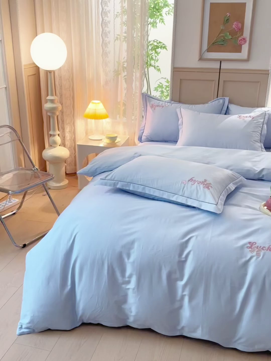 91家纺网 家纺一手货源 找家纺 登登家纺 2025新款A类长绒棉刺绣四件套-卡通 兔熊-蓝