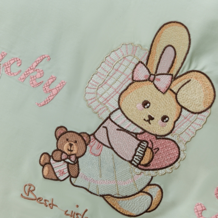 91家纺网 家纺一手货源 找家纺 登登家纺 2025新款A类长绒棉刺绣四件套-卡通 兔熊-青