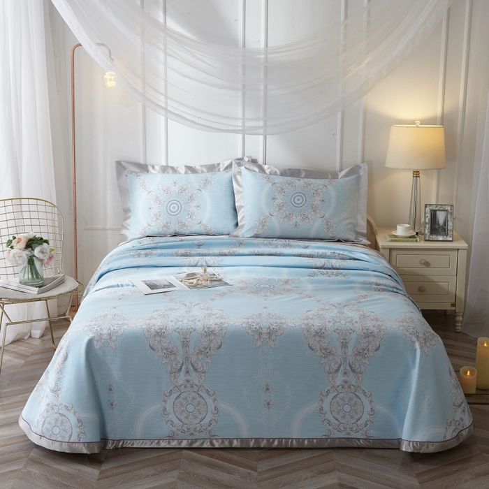 91家纺网 家纺一手货源 找家纺 （总）威克凯丽 2025新款活性印花款纯竹纤维软凉席三件套