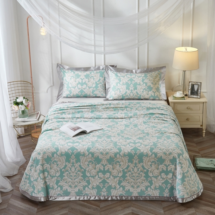 91家纺网 家纺一手货源 找家纺 （总）威克凯丽 2025新款活性印花款纯竹纤维软凉席三件套