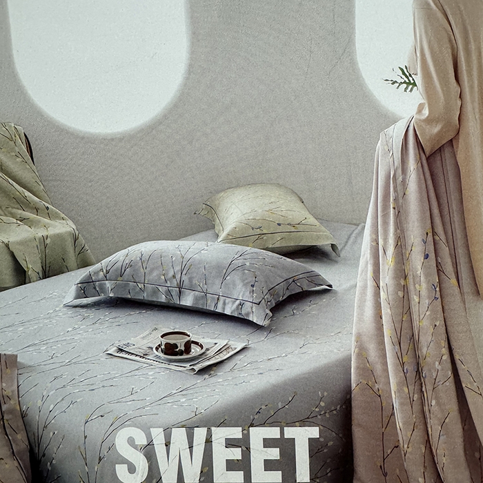 91家纺网 家纺一手货源 找家纺 威克凯丽 2025新款活性印花款纯竹纤维软凉席三件套 蓓蕾初绽