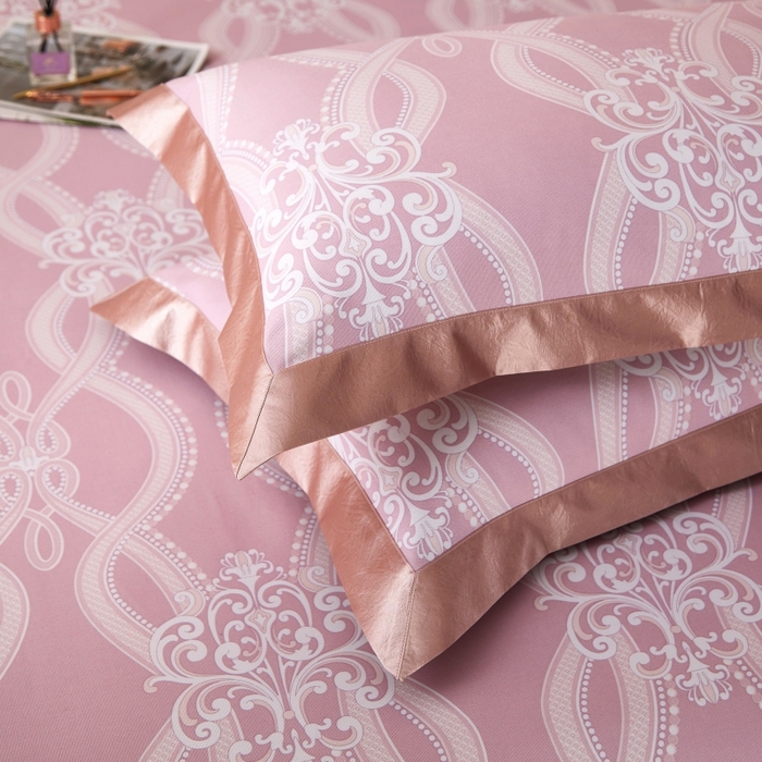 91家纺网 家纺一手货源 找家纺 威克凯丽 2025新款活性印花款纯竹纤维软凉席三件套 爱瑞斯-粉