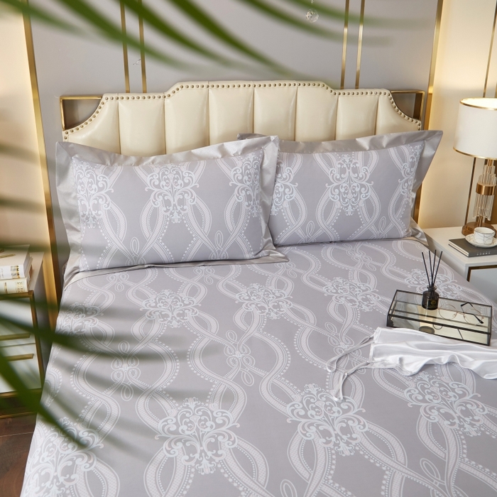 91家纺网 家纺一手货源 找家纺 威克凯丽 2025新款活性印花款纯竹纤维软凉席三件套 爱瑞斯-灰