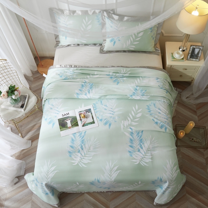 91家纺网 家纺一手货源 找家纺 威克凯丽 2025新款活性印花款纯竹纤维软凉席三件套 扶春-绿