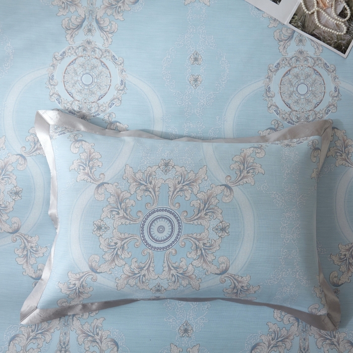 91家纺网 家纺一手货源 找家纺 威克凯丽 2025新款活性印花款纯竹纤维软凉席三件套 罗密花径-兰