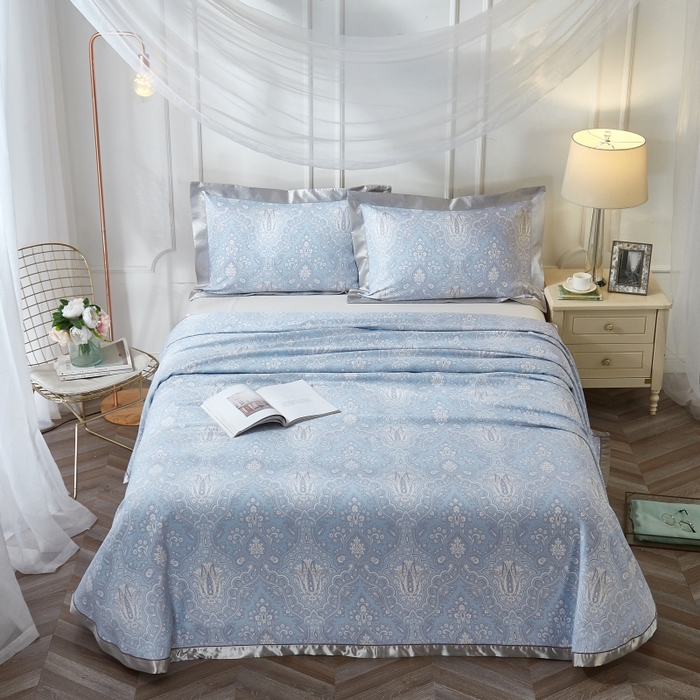 91家纺网 家纺一手货源 找家纺 威克凯丽 2025新款活性印花款纯竹纤维软凉席三件套 梦伊莎