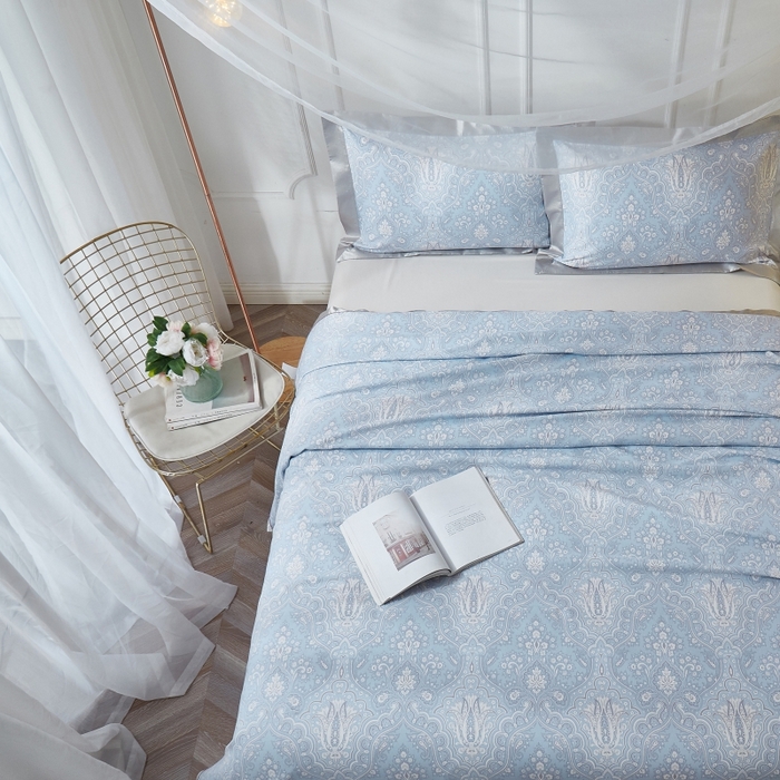91家纺网 家纺一手货源 找家纺 威克凯丽 2025新款活性印花款纯竹纤维软凉席三件套 梦伊莎