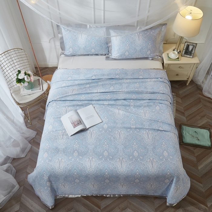 91家纺网 家纺一手货源 找家纺 威克凯丽 2025新款活性印花款纯竹纤维软凉席三件套 梦伊莎