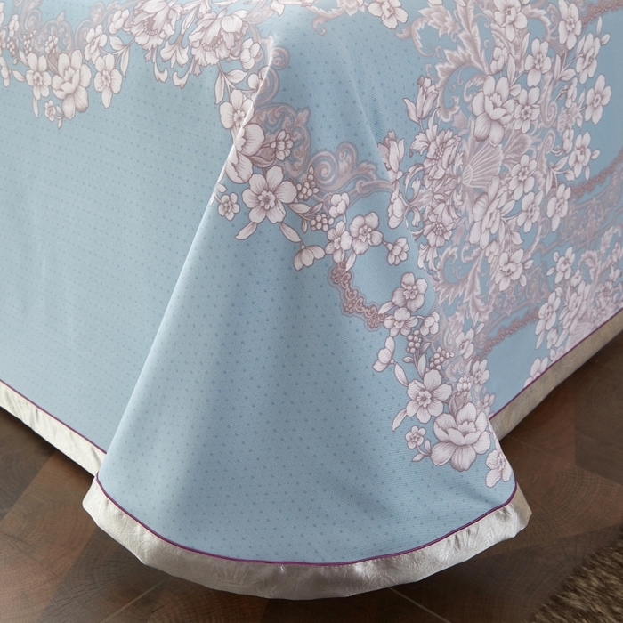 91家纺网 家纺一手货源 找家纺 威克凯丽 2025新款活性印花款纯竹纤维软凉席三件套 轻诗漫语-兰