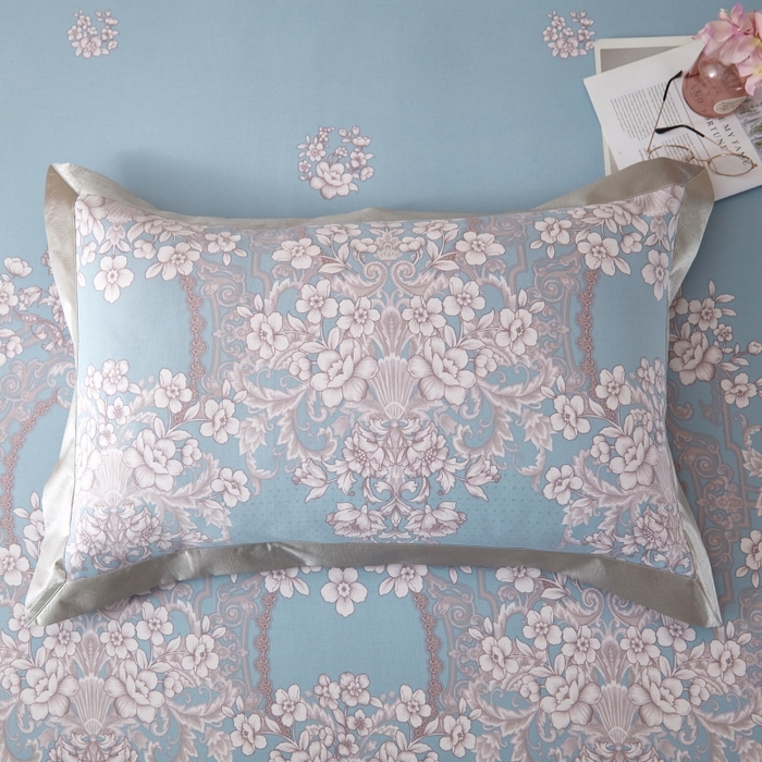 91家纺网 家纺一手货源 找家纺 威克凯丽 2025新款活性印花款纯竹纤维软凉席三件套 轻诗漫语-兰