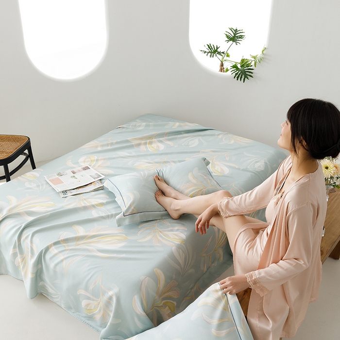 威克凯丽 2025新款活性印花款纯竹纤维软凉席三件套 生机勃勃-兰