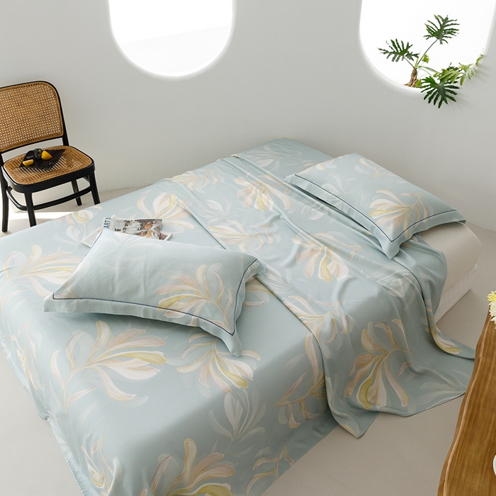 91家纺网 家纺一手货源 找家纺 威克凯丽 2025新款活性印花款纯竹纤维软凉席三件套 生机勃勃-兰