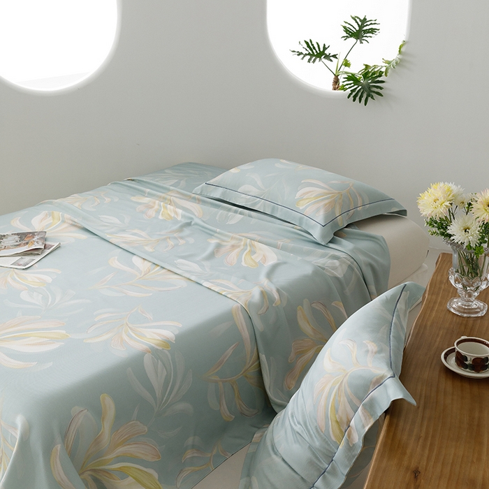 91家纺网 家纺一手货源 找家纺 威克凯丽 2025新款活性印花款纯竹纤维软凉席三件套 生机勃勃-兰