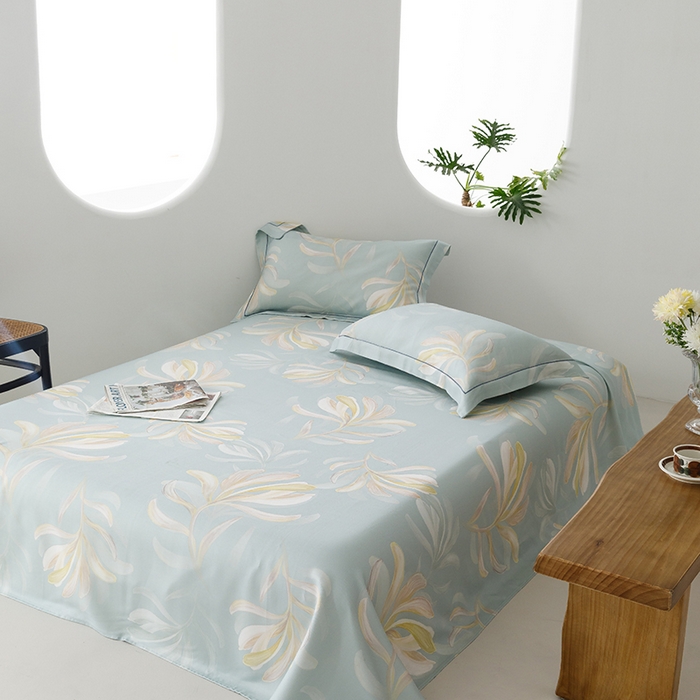 91家纺网 家纺一手货源 找家纺 威克凯丽 2025新款活性印花款纯竹纤维软凉席三件套 生机勃勃-兰