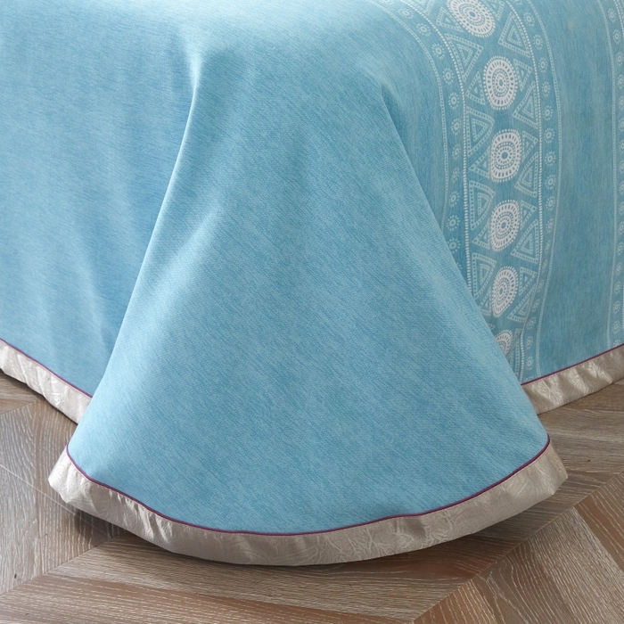 91家纺网 家纺一手货源 找家纺 威克凯丽 2025新款活性印花款纯竹纤维软凉席三件套 图腾-兰