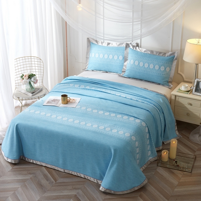 91家纺网 家纺一手货源 找家纺 威克凯丽 2025新款活性印花款纯竹纤维软凉席三件套 图腾-兰