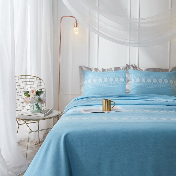 91家纺网 家纺一手货源 找家纺 威克凯丽 2025新款活性印花款纯竹纤维软凉席三件套 图腾-兰