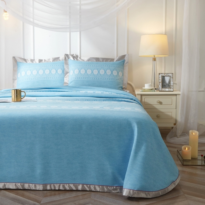 91家纺网 家纺一手货源 找家纺 威克凯丽 2025新款活性印花款纯竹纤维软凉席三件套 图腾-兰