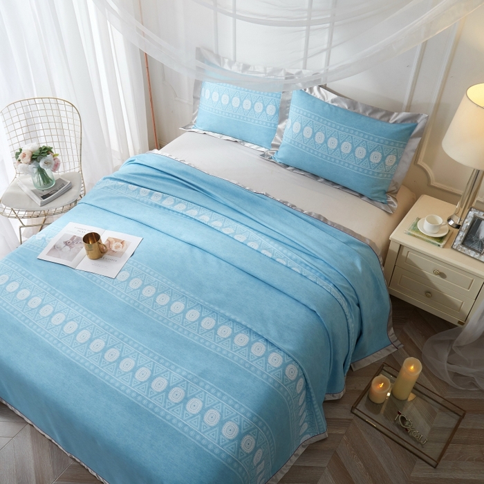 91家纺网 家纺一手货源 找家纺 威克凯丽 2025新款活性印花款纯竹纤维软凉席三件套 图腾-兰