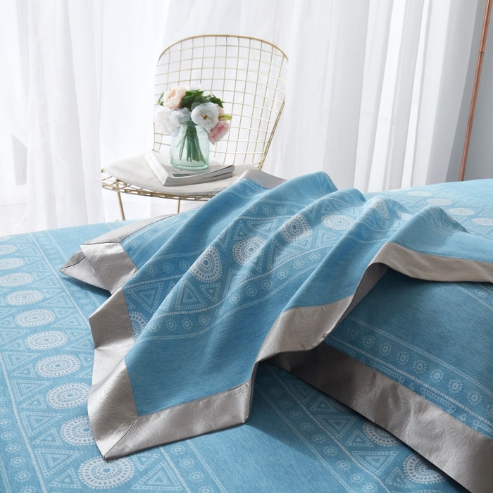 91家纺网 家纺一手货源 找家纺 威克凯丽 2025新款活性印花款纯竹纤维软凉席三件套 图腾-兰