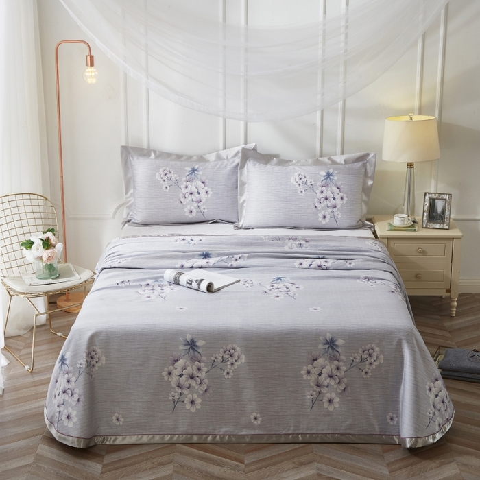 威克凯丽 2025新款活性印花款纯竹纤维软凉席三件套 婉玲