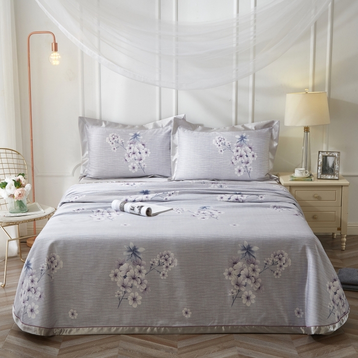 91家纺网 家纺一手货源 找家纺 威克凯丽 2025新款活性印花款纯竹纤维软凉席三件套 婉玲